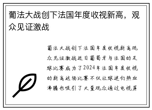 葡法大战创下法国年度收视新高，观众见证激战